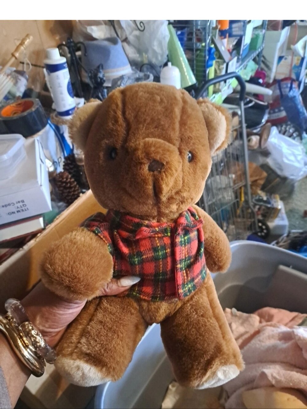 James River Teddy Bear Plush Brown Plaid Jacket Vintage 1987 13”